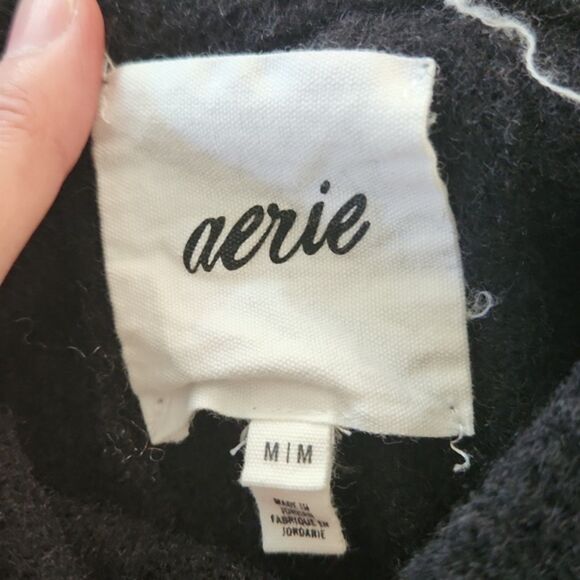 Aerie Wide Rib Crewneck 3/4 Balloon Sweater, Black, Size M - Picture 4 of 9
